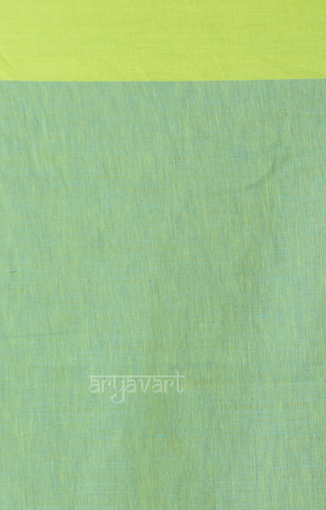 Turquoise Cotton Saree with Green Border