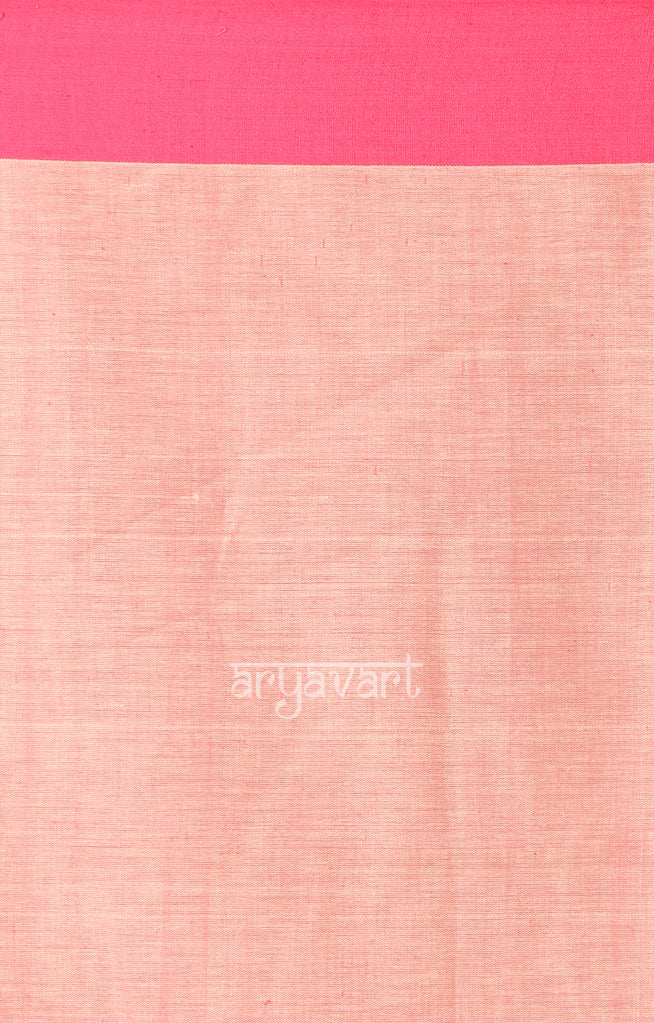 Beige Cotton Saree with Pink Border & Woven Design