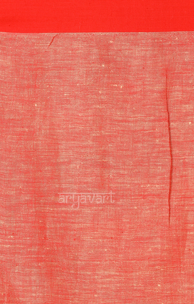 Cream Linen saree with Red Border & Jamdani Design