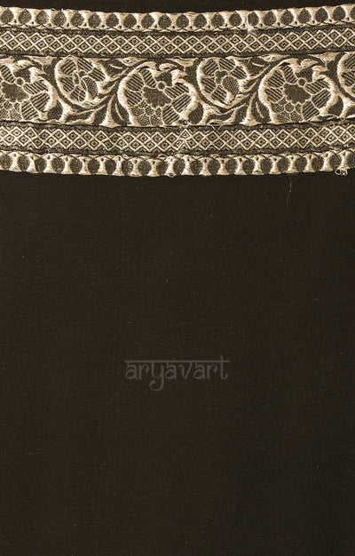 Black Chiffon Saree with Silver Zari Floral Weave