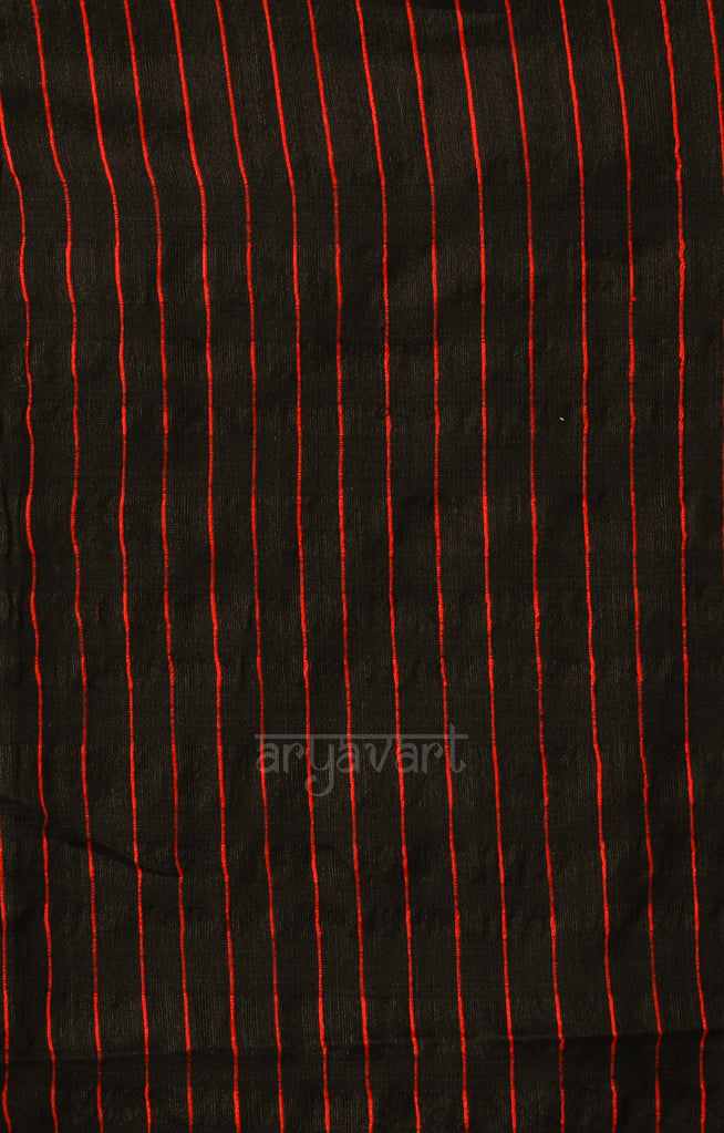 Beige & Black Ghicha Silk Saree with Red Detailing
