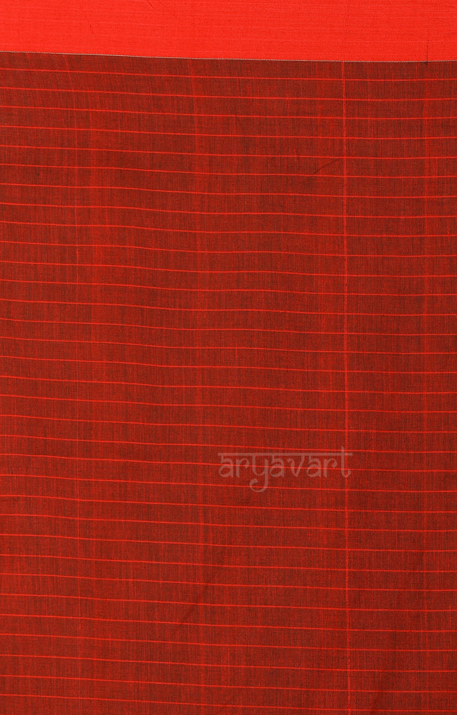 Black Cotton Saree with Red Border & Checks