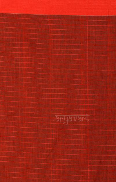 Black Cotton Saree with Red Border & Checks