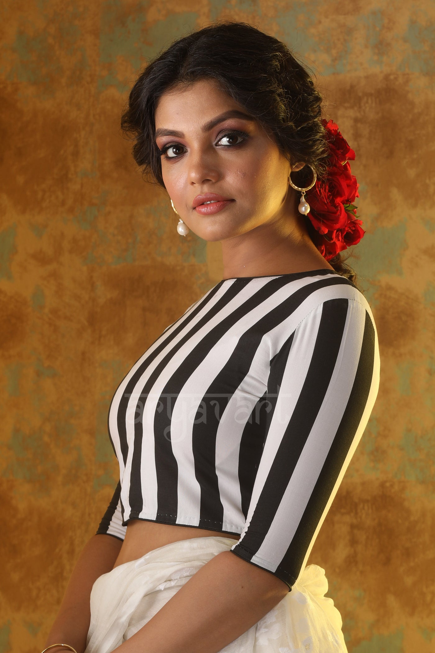 The Black White Bold Striped Blouse - Main Image