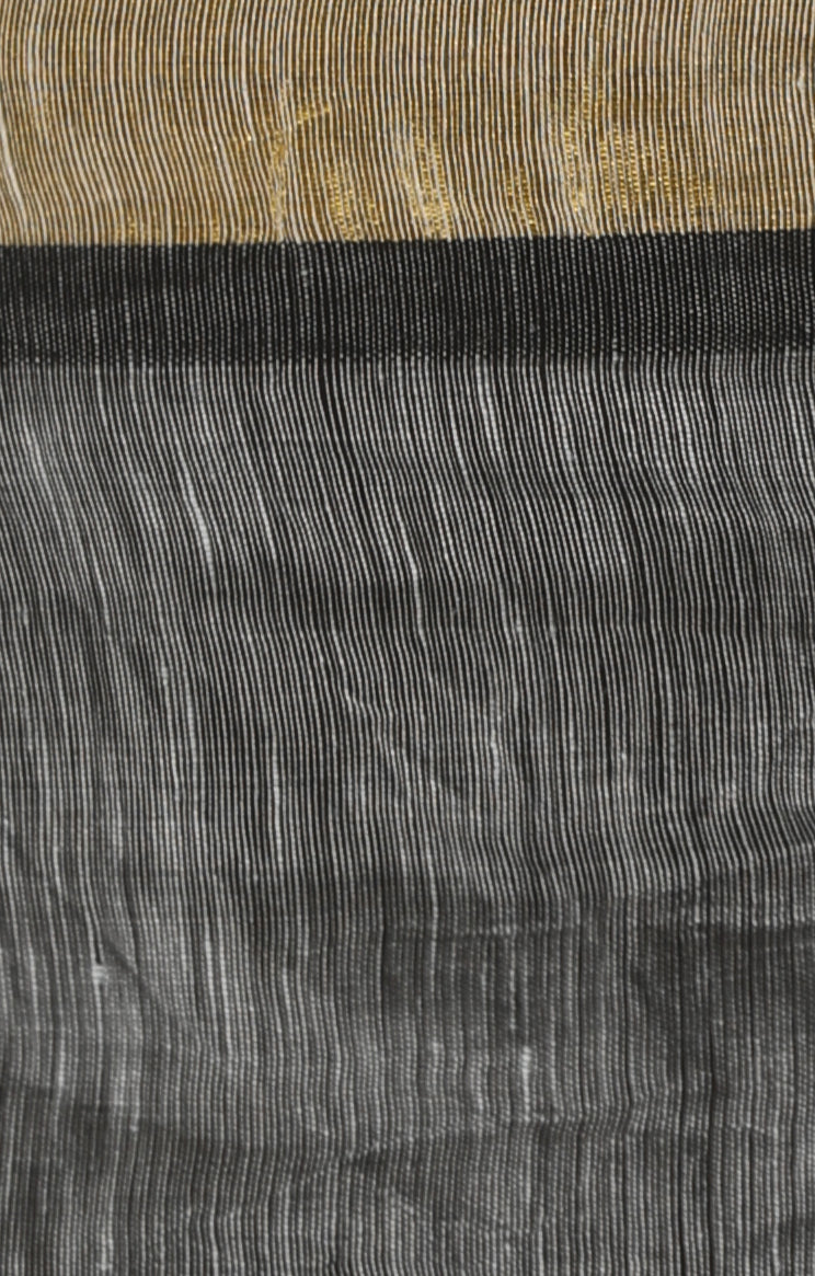 Steel Grey Linen Saree With Woven in Paisley Design In The Border & Pallu