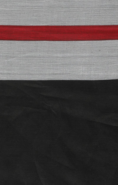 White Cotton Saree with Red & Dark Brown Border & Striped Pallu