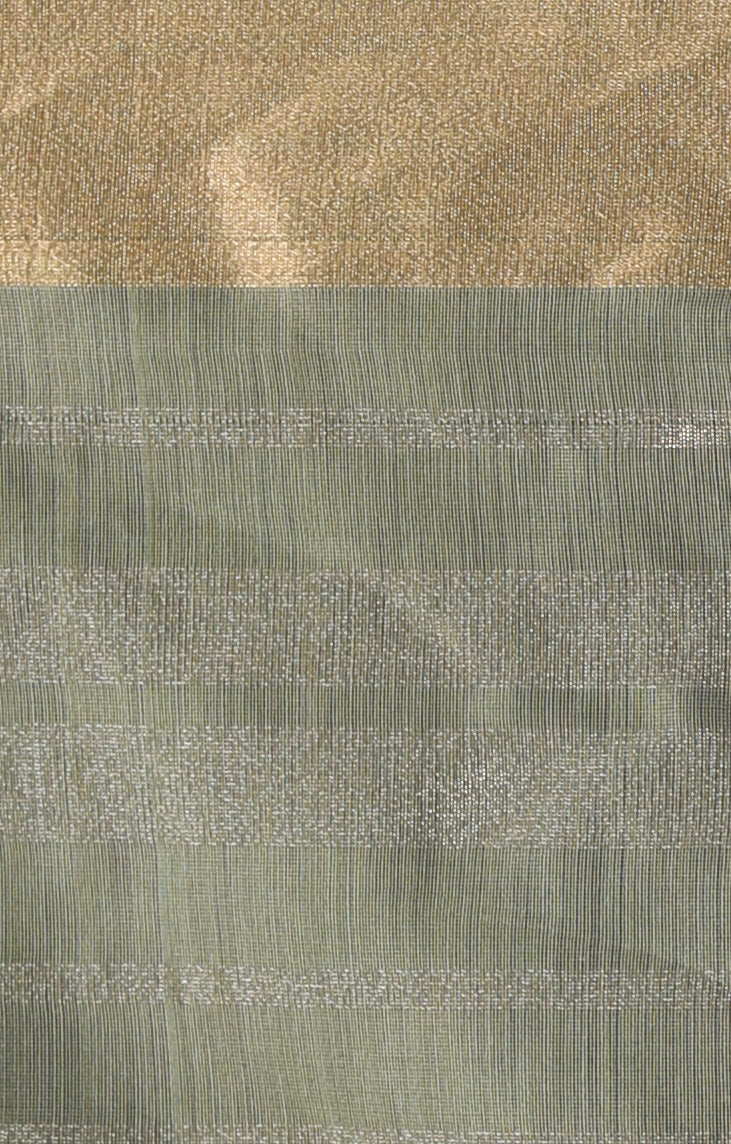 Sage Green Chanderi Silk Saree With Horizontal Zari Stripes