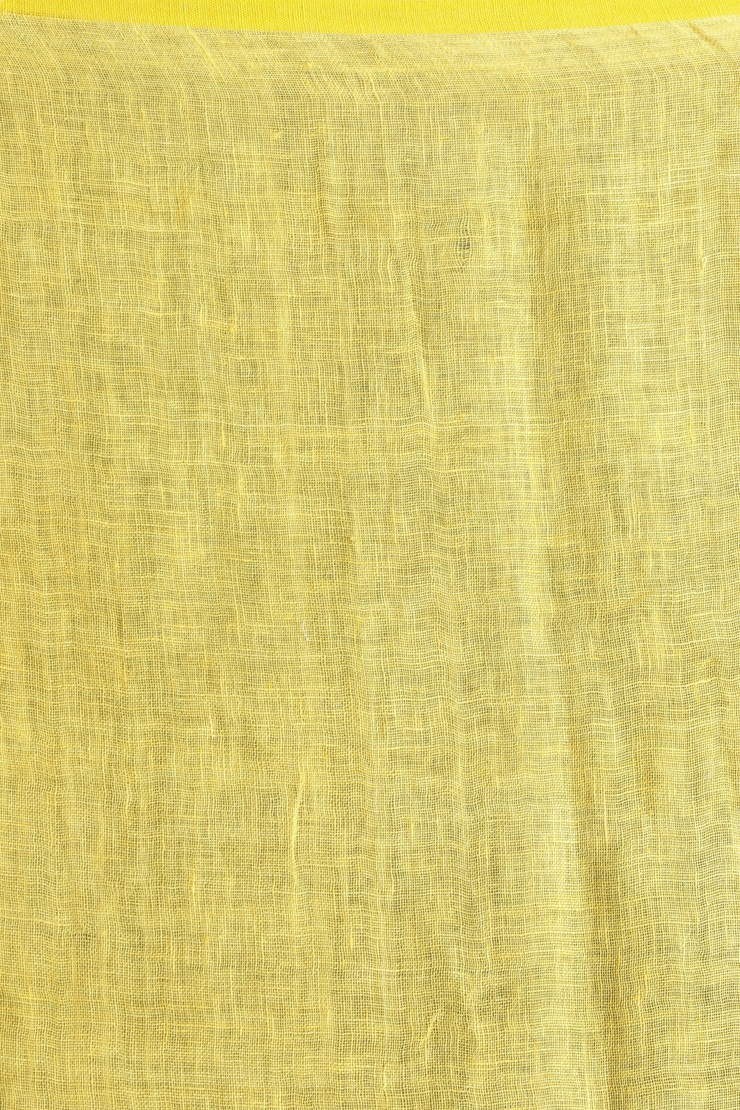 Sunflower Yellow Organic Linen Saree With Floral Jamdani Woven Design