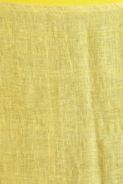 Sunflower Yellow Organic Linen Saree With Floral Jamdani Woven Design